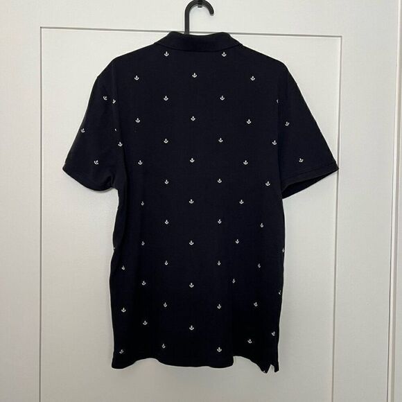 H&M Mens Polo Shirt Medium Navy Anchor Print Short Sleeve Collared Button Cotton - Picture 5 of 13
